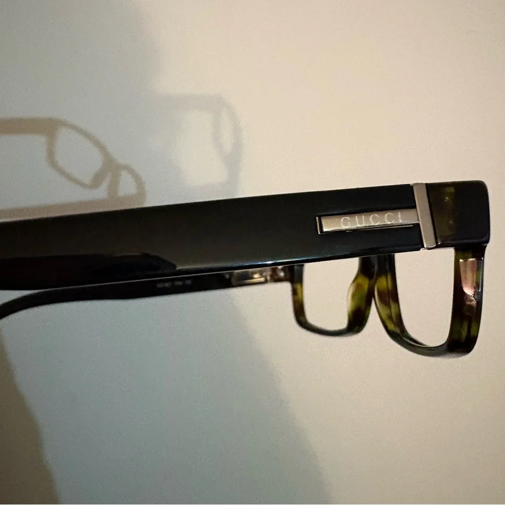 Gucci Green and Brown Tortoiseshell Rectangular Eyeglasses Frames